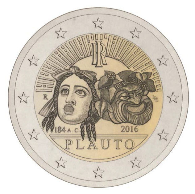 2 Euro Sondermünze aus Italien mit dem Motiv 2200. Todestag von Titus Maccius Plautus